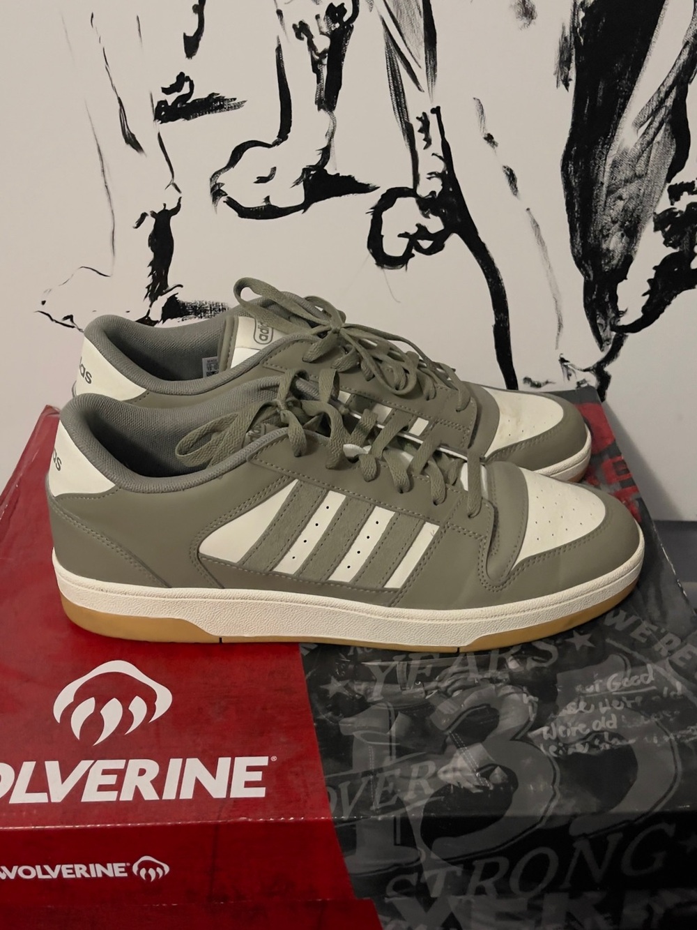 adidas Low-Top Sneakers in Olive and White with Gum Sole